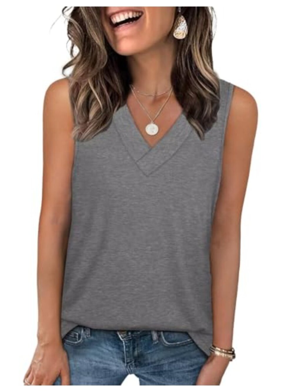 Women's V-Neck Sleeveless Tank Top Loose Fit Summer Casual Tee